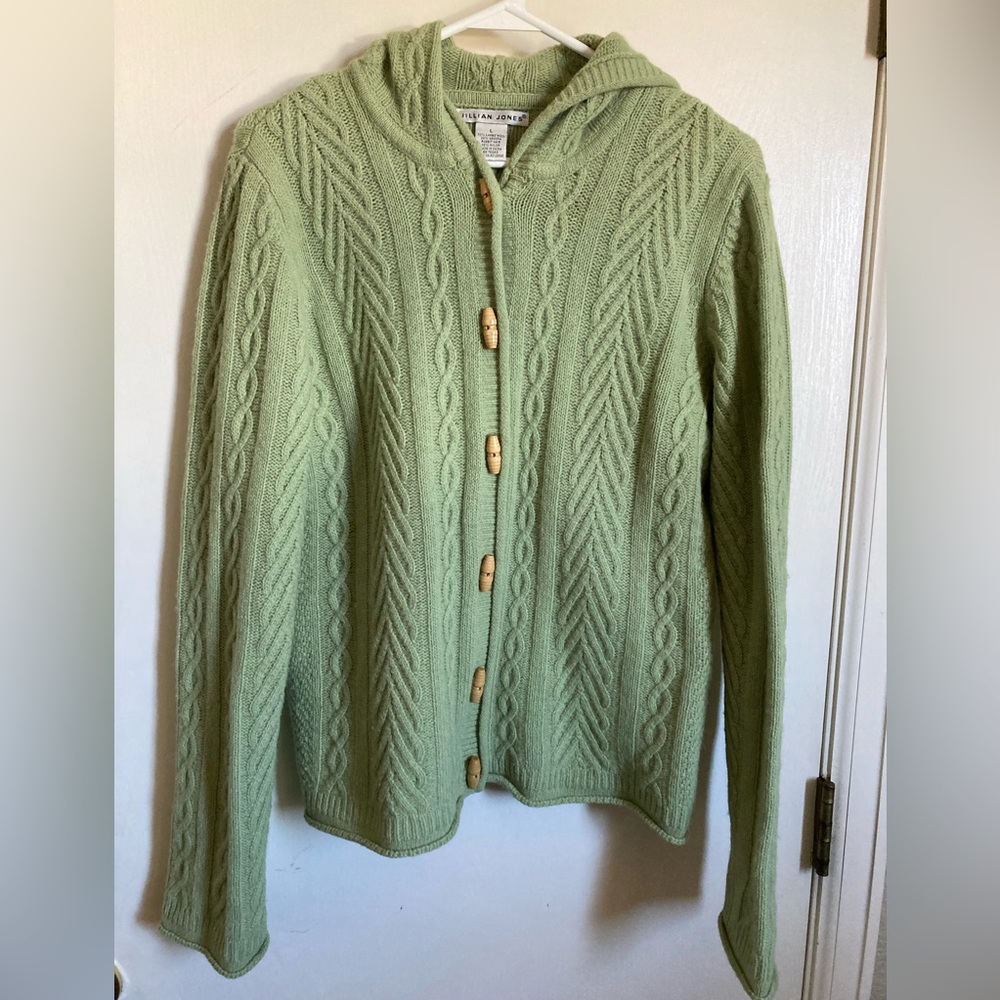 *Jillian Jones Lime Green Lambswool Blend Toggle Button Hooded Cardigan #Bl